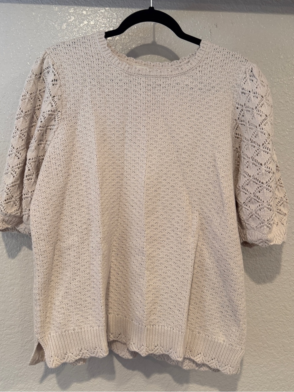 Light Cream Knit Short-Sleeve Sweater NWT XL